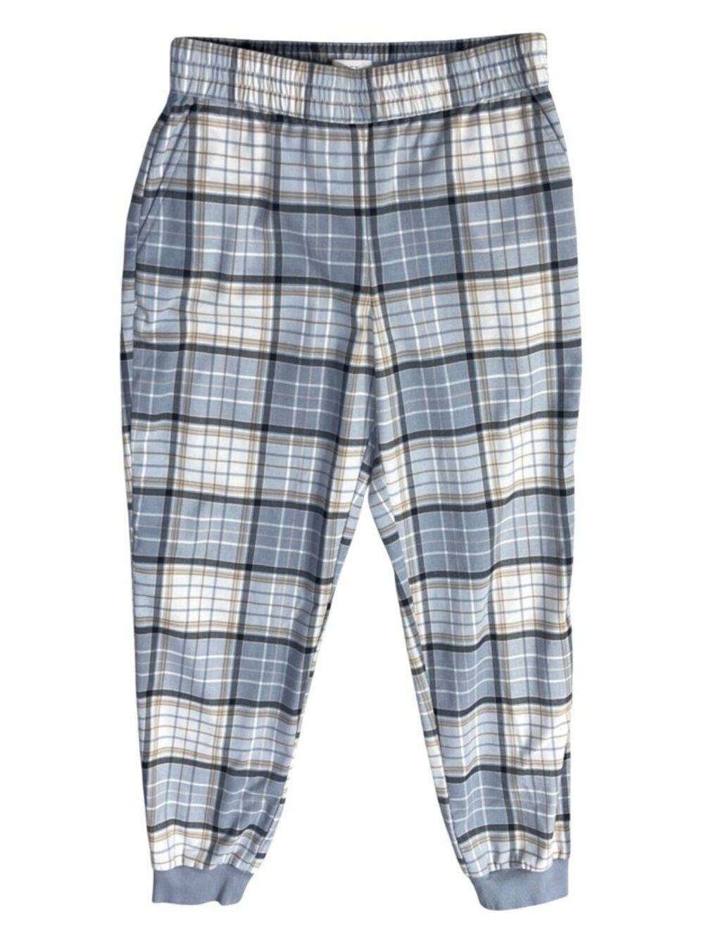 Loft Outlet High Rise Jogger Pants Plaid Grey White Size M Medium Elastic Waist